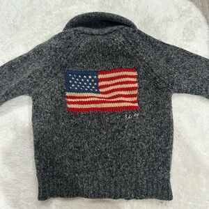 Polo by Ralph Lauren Charcoal Gray Turtleneck Sweater with Knit American Flag